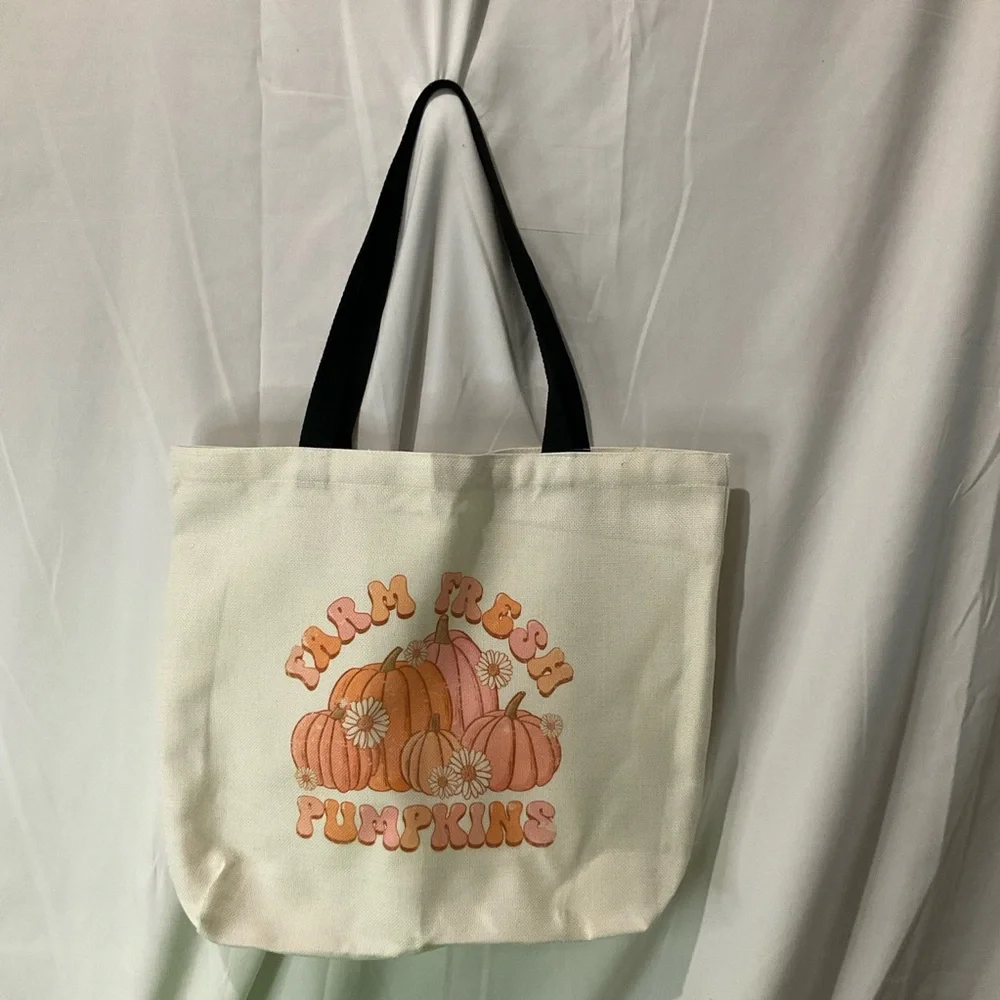 🔥SALE $12🔥Handmade Canvas Tote Bag, Farm Fresh Pumpkins, 15” X 18” X 5” Large - Picture 1 of 5